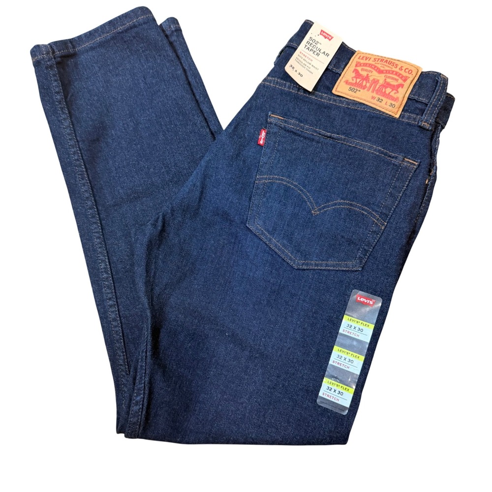 Levi's 502 Regular Taper Men's Denim Jeans NWT (32x30) Dark Wash Clean Classic
